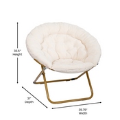 Gwen 38" Oversize Portable Faux Fur Folding Saucer Moon Chair for Dorm and Bedroom, Ivory Sherpa/Soft Gold Frame, FV-FMC-025-IV-SGD-GG