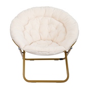 Gwen 38" Oversize Portable Faux Fur Folding Saucer Moon Chair for Dorm and Bedroom, Ivory Sherpa/Soft Gold Frame, FV-FMC-025-IV-SGD-GG