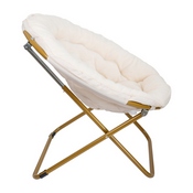 Gwen 38" Oversize Portable Faux Fur Folding Saucer Moon Chair for Dorm and Bedroom, Ivory Sherpa/Soft Gold Frame, FV-FMC-025-IV-SGD-GG