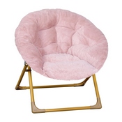 Gwen 23" Kids Cozy Mini Folding Saucer Chair, Faux Fur Moon Chair for Toddlers and Bedroom, Blush/Soft Gold, FV-FMC-030-BL-SGD-GG