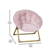 Gwen 23" Kids Cozy Mini Folding Saucer Chair, Faux Fur Moon Chair for Toddlers and Bedroom, Blush/Soft Gold, FV-FMC-030-BL-SGD-GG
