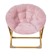 Gwen 23" Kids Cozy Mini Folding Saucer Chair, Faux Fur Moon Chair for Toddlers and Bedroom, Blush/Soft Gold, FV-FMC-030-BL-SGD-GG