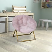 Gwen 23" Kids Cozy Mini Folding Saucer Chair, Faux Fur Moon Chair for Toddlers and Bedroom, Blush/Soft Gold, FV-FMC-030-BL-SGD-GG
