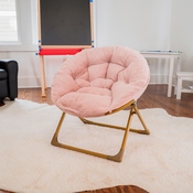 Gwen 23" Kids Cozy Mini Folding Saucer Chair, Faux Fur Moon Chair for Toddlers and Bedroom, Blush/Soft Gold, FV-FMC-030-BL-SGD-GG