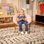 Gwen 23" Kids Cozy Mini Folding Saucer Chair, Faux Fur Moon Chair for Toddlers and Bedroom, Blush/Soft Gold, FV-FMC-030-BL-SGD-GG