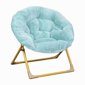 Gwen 23" Kids Cozy Mini Folding Saucer Chair, Faux Fur Moon Chair for Toddlers and Bedroom, Dusty Aqua/Soft Gold, FV-FMC-030-DTAQ-SGD-GG