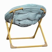 Gwen 23" Kids Cozy Mini Folding Saucer Chair, Faux Fur Moon Chair for Toddlers and Bedroom, Dusty Aqua/Soft Gold, FV-FMC-030-DTAQ-SGD-GG