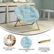 Gwen 23" Kids Cozy Mini Folding Saucer Chair, Faux Fur Moon Chair for Toddlers and Bedroom, Dusty Aqua/Soft Gold, FV-FMC-030-DTAQ-SGD-GG