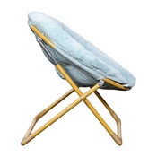 Gwen 23" Kids Cozy Mini Folding Saucer Chair, Faux Fur Moon Chair for Toddlers and Bedroom, Dusty Aqua/Soft Gold, FV-FMC-030-DTAQ-SGD-GG