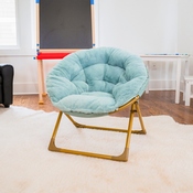 Gwen 23" Kids Cozy Mini Folding Saucer Chair, Faux Fur Moon Chair for Toddlers and Bedroom, Dusty Aqua/Soft Gold, FV-FMC-030-DTAQ-SGD-GG