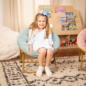 Gwen 23" Kids Cozy Mini Folding Saucer Chair, Faux Fur Moon Chair for Toddlers and Bedroom, Dusty Aqua/Soft Gold, FV-FMC-030-DTAQ-SGD-GG
