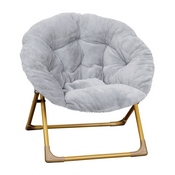 Gwen  23" Kids Cozy Mini Folding Saucer Chair, Faux Fur Moon Chair for Toddlers and Bedroom, Gray/Soft Gold, FV-FMC-030-GY-SGD-GG