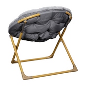 Gwen  23" Kids Cozy Mini Folding Saucer Chair, Faux Fur Moon Chair for Toddlers and Bedroom, Gray/Soft Gold, FV-FMC-030-GY-SGD-GG