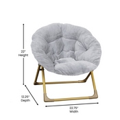Gwen  23" Kids Cozy Mini Folding Saucer Chair, Faux Fur Moon Chair for Toddlers and Bedroom, Gray/Soft Gold, FV-FMC-030-GY-SGD-GG