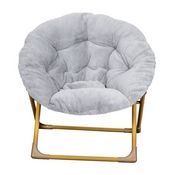 Gwen  23" Kids Cozy Mini Folding Saucer Chair, Faux Fur Moon Chair for Toddlers and Bedroom, Gray/Soft Gold, FV-FMC-030-GY-SGD-GG
