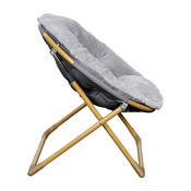 Gwen  23" Kids Cozy Mini Folding Saucer Chair, Faux Fur Moon Chair for Toddlers and Bedroom, Gray/Soft Gold, FV-FMC-030-GY-SGD-GG