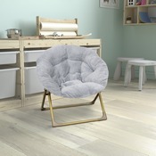 Gwen  23" Kids Cozy Mini Folding Saucer Chair, Faux Fur Moon Chair for Toddlers and Bedroom, Gray/Soft Gold, FV-FMC-030-GY-SGD-GG
