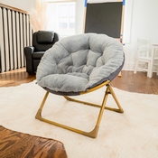 Gwen  23" Kids Cozy Mini Folding Saucer Chair, Faux Fur Moon Chair for Toddlers and Bedroom, Gray/Soft Gold, FV-FMC-030-GY-SGD-GG