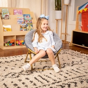 Gwen  23" Kids Cozy Mini Folding Saucer Chair, Faux Fur Moon Chair for Toddlers and Bedroom, Gray/Soft Gold, FV-FMC-030-GY-SGD-GG