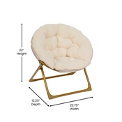Gwen 23" Kids Cozy Mini Folding Saucer Chair, Sherpa Moon Chair for Toddlers and Bedroom, Ivory/Soft Gold, FV-FMC-030-IV-SGD-GG