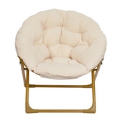 Gwen 23" Kids Cozy Mini Folding Saucer Chair, Sherpa Moon Chair for Toddlers and Bedroom, Ivory/Soft Gold, FV-FMC-030-IV-SGD-GG