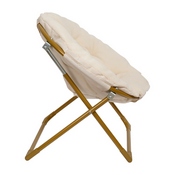 Gwen 23" Kids Cozy Mini Folding Saucer Chair, Sherpa Moon Chair for Toddlers and Bedroom, Ivory/Soft Gold, FV-FMC-030-IV-SGD-GG