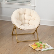 Gwen 23" Kids Cozy Mini Folding Saucer Chair, Sherpa Moon Chair for Toddlers and Bedroom, Ivory/Soft Gold, FV-FMC-030-IV-SGD-GG