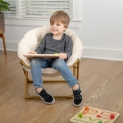 Gwen 23" Kids Cozy Mini Folding Saucer Chair, Sherpa Moon Chair for Toddlers and Bedroom, Ivory/Soft Gold, FV-FMC-030-IV-SGD-GG