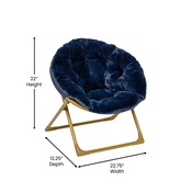 Gwen 23" Kids Cozy Mini Folding Saucer Chair, Faux Fur Moon Chair for Toddlers and Bedroom, Navy/Soft Gold, FV-FMC-030-NV-SGD-GG