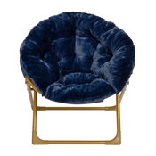 Gwen 23" Kids Cozy Mini Folding Saucer Chair, Faux Fur Moon Chair for Toddlers and Bedroom, Navy/Soft Gold, FV-FMC-030-NV-SGD-GG
