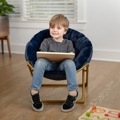 Gwen 23" Kids Cozy Mini Folding Saucer Chair, Faux Fur Moon Chair for Toddlers and Bedroom, Navy/Soft Gold, FV-FMC-030-NV-SGD-GG