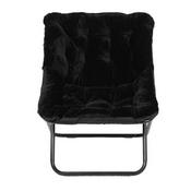 Archer 28" Oversized Portable Faux Fur Folding Saucer Chair for Dorm, Bedroom, Black Faux Fur/Black Frame, FV-FSC-027-BK-BK-GG
