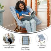 Archer 28" Oversized Portable Faux Fur Folding Saucer Chair for Dorm, Bedroom, Dusty Aqua Faux Fur/Soft Gold Frame, FV-FSC-027-DTAQ-SGD-GG