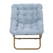Archer 28" Oversized Portable Faux Fur Folding Saucer Chair for Dorm, Bedroom, Dusty Aqua Faux Fur/Soft Gold Frame, FV-FSC-027-DTAQ-SGD-GG
