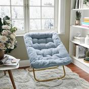 Archer 28" Oversized Portable Faux Fur Folding Saucer Chair for Dorm, Bedroom, Dusty Aqua Faux Fur/Soft Gold Frame, FV-FSC-027-DTAQ-SGD-GG