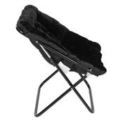 Archer 28" Oversized Portable Faux Fur Folding Saucer Chair with Folding Ottoman for Dorm, Bedroom, Black Faux Fur/Black Frame, FV-FSC-027-FR-BK-BK-GG