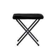 Archer 28" Oversized Portable Faux Fur Folding Saucer Chair with Folding Ottoman for Dorm, Bedroom, Black Faux Fur/Black Frame, FV-FSC-027-FR-BK-BK-GG
