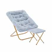 Archer 28" Oversized Portable Faux Fur Folding Saucer Chair with Folding Ottoman for Dorm, Bedroom, Dusty Aqua Faux Fur/Soft Gold Frame, FV-FSC-027-FR-DTAQ-SGD-GG