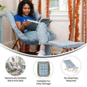 Archer 28" Oversized Portable Faux Fur Folding Saucer Chair with Folding Ottoman for Dorm, Bedroom, Dusty Aqua Faux Fur/Soft Gold Frame, FV-FSC-027-FR-DTAQ-SGD-GG