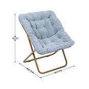 Archer 28" Oversized Portable Faux Fur Folding Saucer Chair with Folding Ottoman for Dorm, Bedroom, Dusty Aqua Faux Fur/Soft Gold Frame, FV-FSC-027-FR-DTAQ-SGD-GG