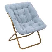 Archer 28" Oversized Portable Faux Fur Folding Saucer Chair with Folding Ottoman for Dorm, Bedroom, Dusty Aqua Faux Fur/Soft Gold Frame, FV-FSC-027-FR-DTAQ-SGD-GG