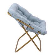 Archer 28" Oversized Portable Faux Fur Folding Saucer Chair with Folding Ottoman for Dorm, Bedroom, Dusty Aqua Faux Fur/Soft Gold Frame, FV-FSC-027-FR-DTAQ-SGD-GG