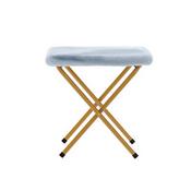 Archer 28" Oversized Portable Faux Fur Folding Saucer Chair with Folding Ottoman for Dorm, Bedroom, Dusty Aqua Faux Fur/Soft Gold Frame, FV-FSC-027-FR-DTAQ-SGD-GG