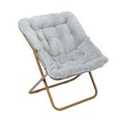 Archer 28" Oversized Portable Faux Fur Folding Saucer Chair with folding Ottoman for Dorm, Bedroom, Gray Faux Fur/Soft Gold Frame, FV-FSC-027-FR-GY-SGD-GG