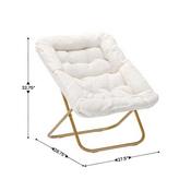 Archer 28" Oversized Portable Faux Shearling Folding Saucer Chair with Folding Ottoman for Dorm, Bedroom, Ivory Faux Shearling/Soft Gold Frame, FV-FSC-027-FR-IV-SGD-GG