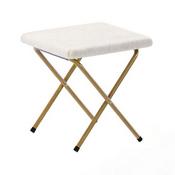 Archer 28" Oversized Portable Faux Shearling Folding Saucer Chair with Folding Ottoman for Dorm, Bedroom, Ivory Faux Shearling/Soft Gold Frame, FV-FSC-027-FR-IV-SGD-GG