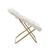 Archer 28" Oversized Portable Faux Shearling Folding Saucer Chair with Folding Ottoman for Dorm, Bedroom, Ivory Faux Shearling/Soft Gold Frame, FV-FSC-027-FR-IV-SGD-GG