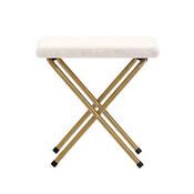 Archer 28" Oversized Portable Faux Shearling Folding Saucer Chair with Folding Ottoman for Dorm, Bedroom, Ivory Faux Shearling/Soft Gold Frame, FV-FSC-027-FR-IV-SGD-GG
