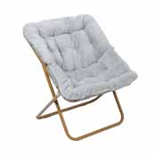 Archer 28" Oversized Portable Faux Fur Folding Saucer Chair for Dorm, Bedroom, Gray Faux Fur/Soft Gold Frame, FV-FSC-027-GY-SGD-GG