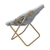 Archer 28" Oversized Portable Faux Fur Folding Saucer Chair for Dorm, Bedroom, Gray Faux Fur/Soft Gold Frame, FV-FSC-027-GY-SGD-GG